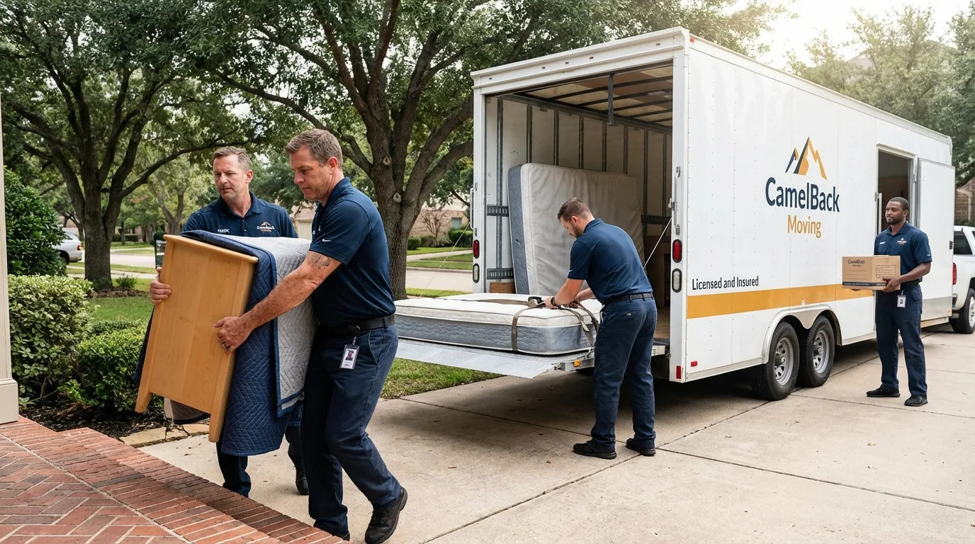 Crew loading residential truck for cross-state move from Ferrum, VA